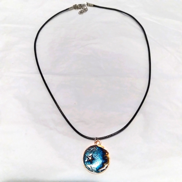 Handmade Blue Moon and Star Necklace - Picture 1 of 4